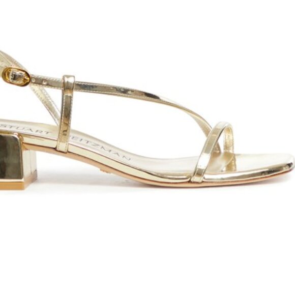 Stuart Weitzman Soirée Metallic Gold Block Heels - 8 - Picture 1 of 5